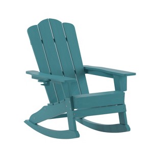 Emma and Oliver Adirondack Rocking Chair with Cup Holder, Weather Resistant HDPE Adirondack Rocking Chair - 1 of 4