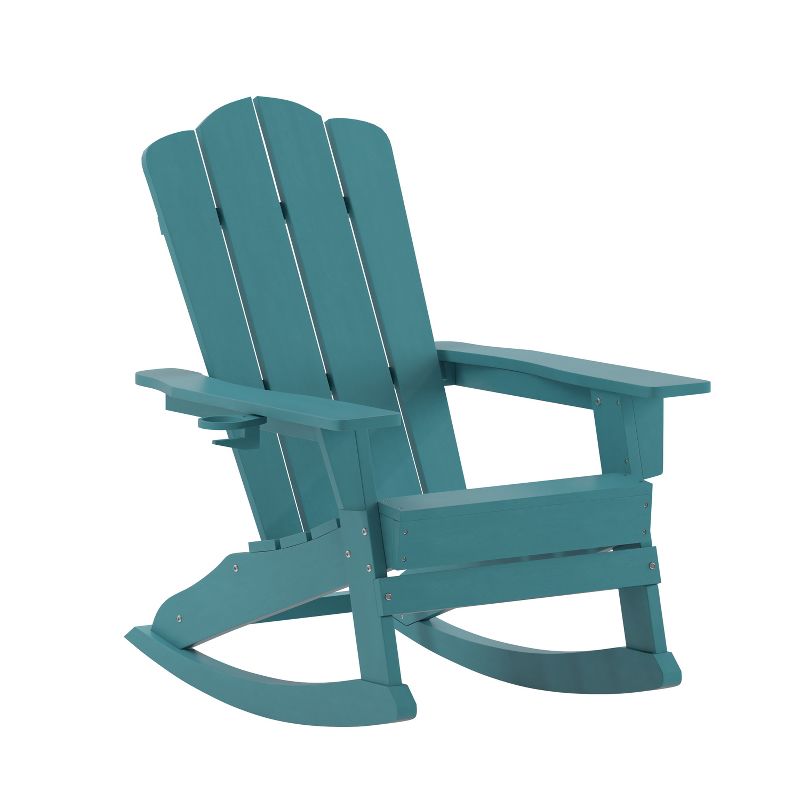 Emma and Oliver Adirondack Rocking Chair with Cup Holder, Weather Resistant HDPE Adirondack Rocking Chair, 1 of 12