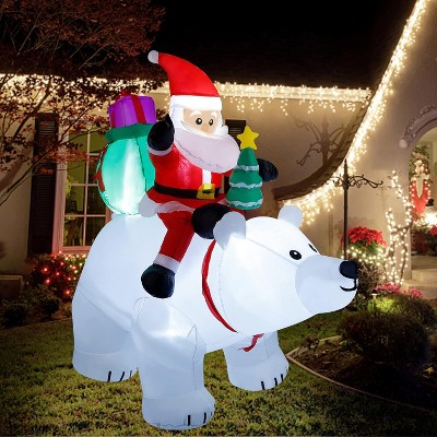 Paaaawaters 7 FT Christmas Inflatables Polar Bear with Santa Hat, Christmas Bear Blow up Outdoor Decorations