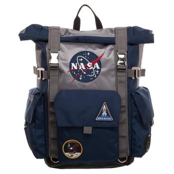 NASA Backpack Meatball Logo Roll Top Built Up Space Laptop Bag Blue