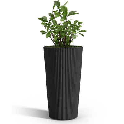 Maggift Self Watering Symphony Square Planter 2PCS, 13" Wide x 23.6" Tall, Cone Striped Plastic Flower Pot