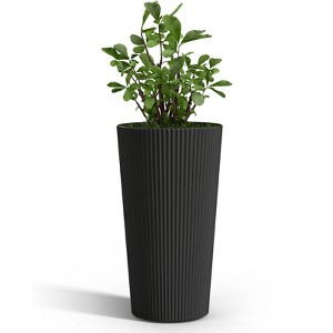 Syemin Self Watering Symphony Square Planter 2PCS, 13" Wide x 23.6" Tall, Cone Striped Plastic Flower Pot - 1 of 4