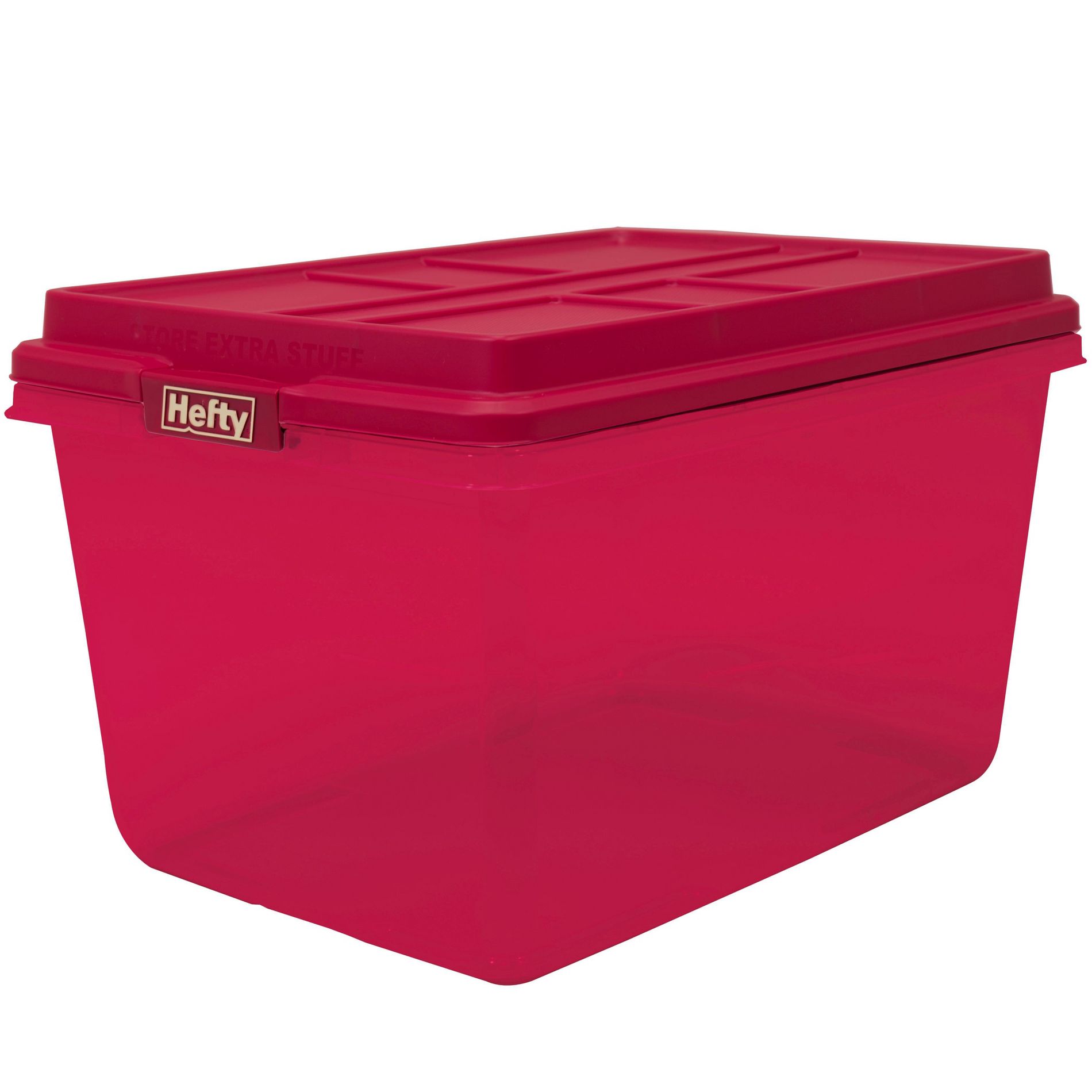 Hefty 72qt Hi-Rise Tinted Storage Box Red Lid with Latch and Gold Foil