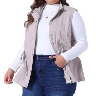 Agnes Orinda Women's Plus Size Utility Cargo Pockets Drawstring Waist Sleeveless Scrub Vests