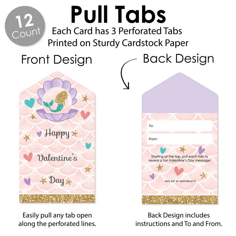 Big Dot of Happiness Let's Be Mermaids - Under the Sea Cards for Kids - Happy Valentine's Day Pull Tabs - Set of 12, 6 of 8