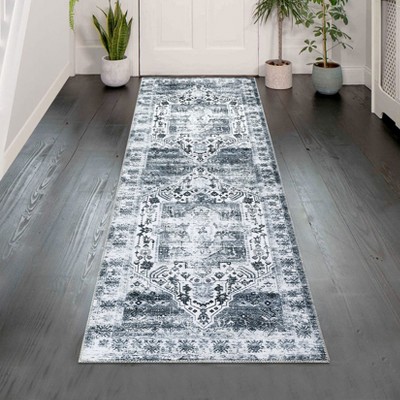 GAOMON Washable Rug Vintage Floral Medallion Area Rug Non Slip Low Pile Rug Soft Throw Floor Cover for Living Room Bedroom