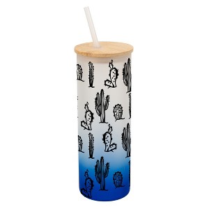Elanze Designs Classic Cactus Desert Plant Wrap-Around Design 25 Ounce Frosted Gradient Glass On-The-Go Coffee Travel Skinny Tumbler Mug Cup, Bamboo - 1 of 1