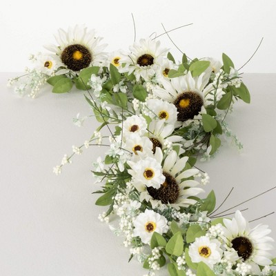 Sullivans Artificial Sunflower and Wispy Berry Garland 66"L; White