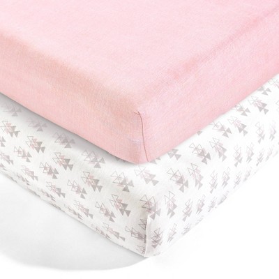 Lush Décor Pixie Fox Geo Organic Cotton Fitted Crib Sheet - Pink - 2pk