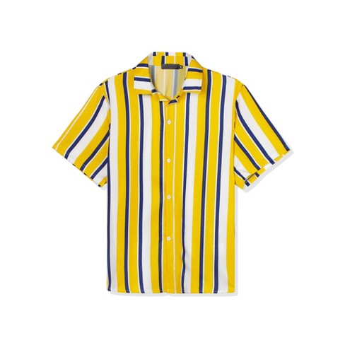 Lars Amadeus Men's Vertical Striped Shirt Short Sleeve Button Down Summer  Color