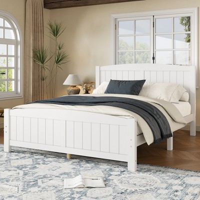 KWPZQEB Platform Bed, Mid-Century Modern Bed Frame with Tall Headboard, Solid Wood Platform Bed, Wooden Slats, No Box Spring Needed
