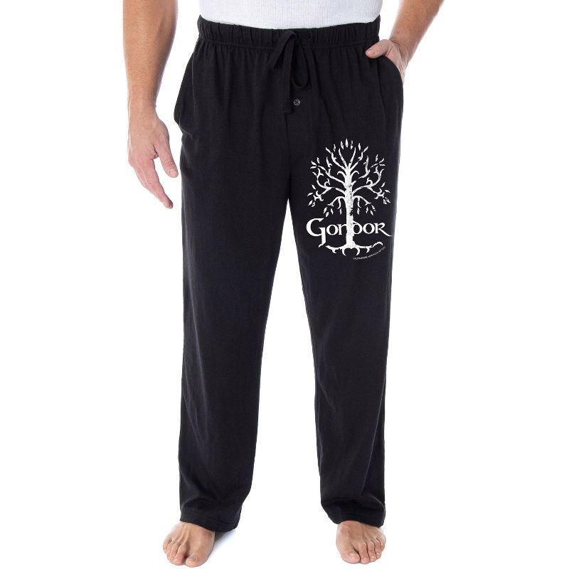 Lord Of The Rings Men's White Tree Of Gondor Lounge Bottoms Pajama Pants Black, 1 of 4