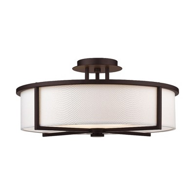 Elegant Bronze 4-Light Semi-Flush Drum Ceiling Fixture with Off-White Shade
