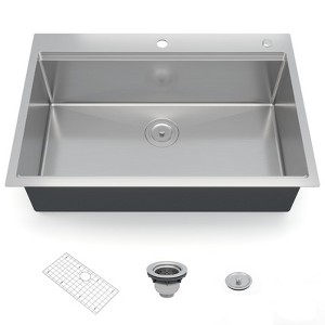 Coucheta Topmount Workstation Sinks - 16 Gauge Stainless Steel in 30 to 36 inch Sizes, Single Bowl with/Ledge & Accessories - 1 of 4