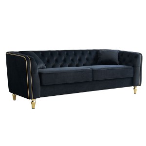 87.01" Wide Velvet Chesterfield Sofa, Modern Tufted Design with Gold Accents, 750lb Weight Capacity and Removable Cushions - 1 of 4