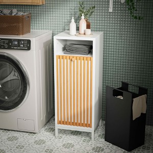 MAYEERTY Bathroom Side Cabinet, Bamboo Front Hamper, Bathroom Use, Natural White - 1 of 4