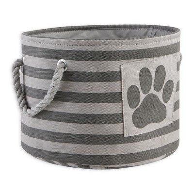 Bone Dry Collapsible Soft Round Pet Storage Bin Stripe Paw Patch, Gray, Small