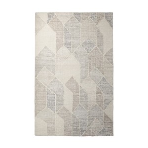 Beige Gray And Ivory Wool Geometric Hand Woven Area Rug - 1 of 4