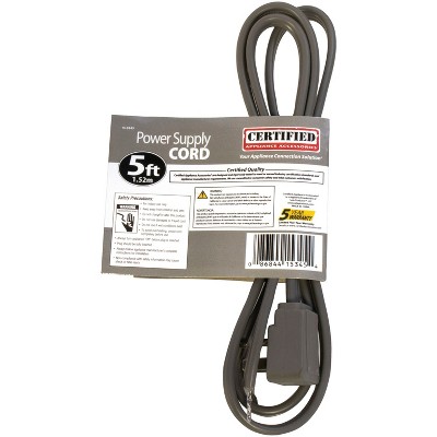 Certified 15-Amp Gray Appliance Power Cord with Right-Angle Plug, 5 Feet