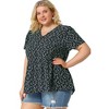 Agnes Orinda Women's Plus Size V Neck Ruffle Hem Short Sleeve Cinched Waist Floral Peplum Blouses - 4 of 4