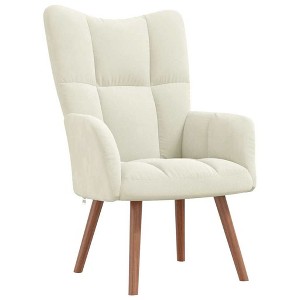 vidaXL Cream White Velvet Lounge Chair - Comfortable & Stylish Relaxing Seat with Steel Frame & Solid Rubber Wood Legs - 1 of 4