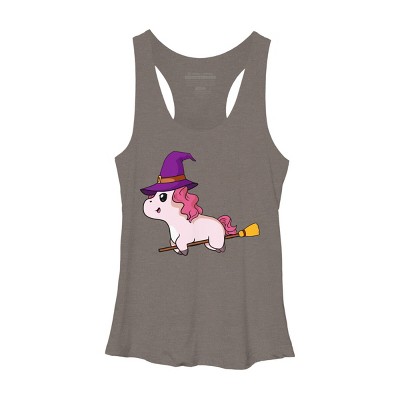 Women's Design By Humans Witch Unicorn Halloween T Shirt By thebeardstudio Racerback Tank Top
