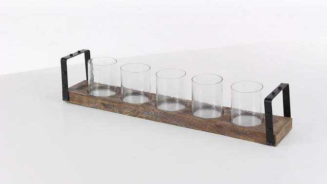 28&#34; x 5&#34; Farmhouse Iron/Wood Five Light Votive Candle Holder Brown - Olivia &#38; May, 2 of 7, play video