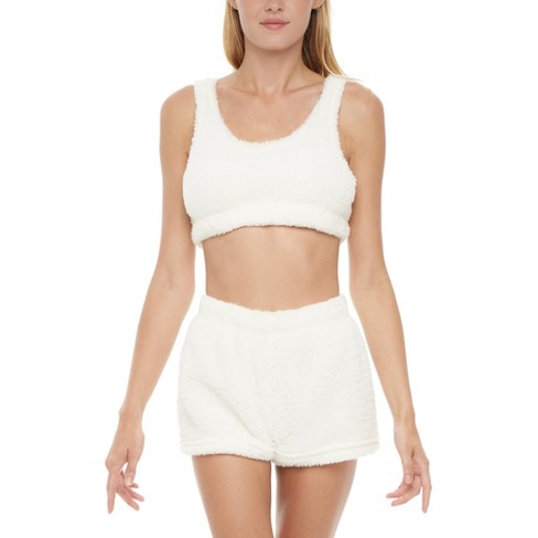 ADR Plush Crop Top and Shorts Women's Fleece Pajamas Set Mauve Large