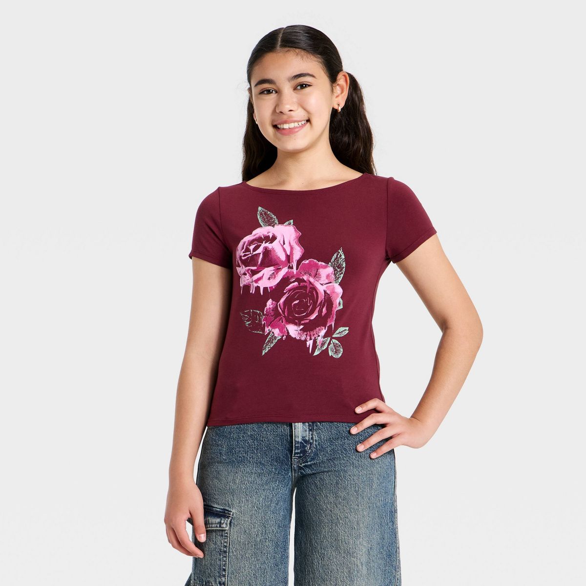 Girls' Boatneck Graphic Short Sleeve