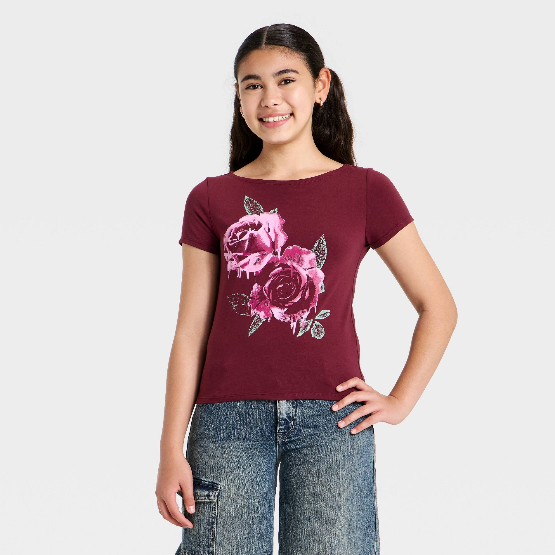 Girls' Boatneck Graphic Short Sleeve