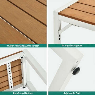 White Faux Wood Outdoor Dining Table Set for 4-6 People