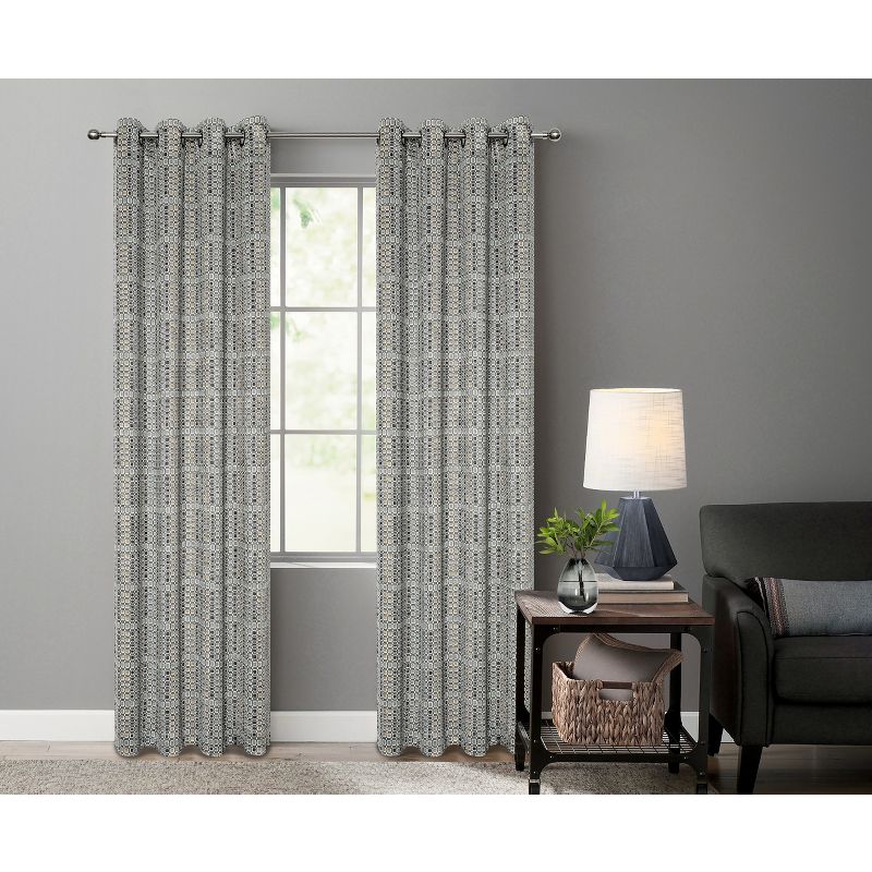 Kate Aurora 2 Piece Multi Color Modern Contempo Abstract Chenille Light Filtering Grommet Top Curtains, 4 of 8