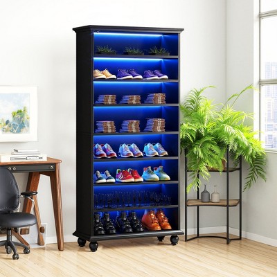 UbMelt 9-Tier Bookcase Modern Freestanding Bookshelf with LED Lights & Wood Legs for Living Room,Bedroom,Office