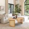 48" Modern Oval Coffee Table with Solid White Oak Table Top & Imitation Rattan Legs for Living Room or Lounge Space - Tanpinhause - 3 of 4