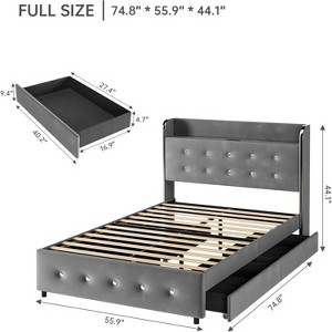 Full Queen King Size Bed Frame with 4 Drawers,Diamond Tufted Upholstered Bed Frame with Charging Station,No Box Spring Needed - 1 of 4
