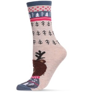 Memoi Women's Foot Pet Teddy Bear Crew Socks Oatmeal One Size - 1 of 4