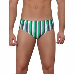 Lars Amadeus Men's Elastic Waist Contrast Color Stripe Printed Swim Briefs - 1 of 4