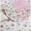 Pink and Green Rose Patchwork 2 - Piece Quilt Set, Reversible Coverlet, Twin, All - Season - 4 of 4