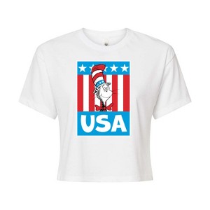 Women's - Dr. Seuss - Cat In The Hat USA Cropped Graphic T-Shirt - 1 of 4