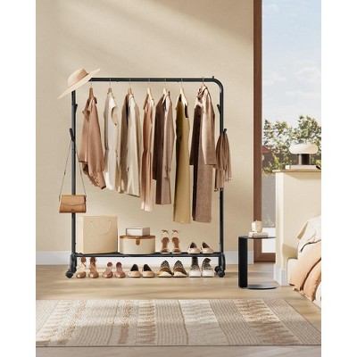 Black Heavy-Duty Steel Portable Clothes Rack with Wheels