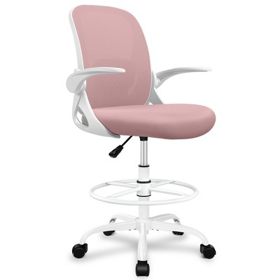KERDOM Drafting Chair Tall Office Chair with Flip-up Armrests Executive Ergonomic Computer Chair, Rose Pink