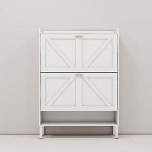 TIRAMISUBEST Sleek White Shoe Cabinet with Metal Flip Frame, Space-Saving Storage Solution for Entryway, Hallway, or Living Room - 1 of 4