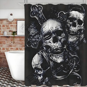 Paaaawaters 1pcs Gothic Three Skull Shower Curtain Set，12 Hooks,Options for Stylish Bathrooms - 1 of 4