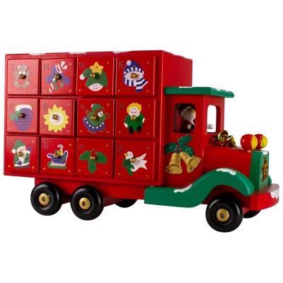 Northlight 14" Red Children Advent Calendar Storage Truck Christmas Decor