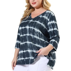 Agnes Orinda Women's Plus Size Tie Dye 3/4 Sleeve Side Slit V Neck Trendy Spring Tops - 1 of 4
