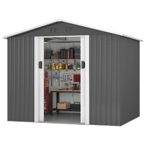 6 x 8 Ft Outdoor Storage Shed, Patio Steel Metal Shed w/Lockable Sliding Doors, Vents, Yard Tool House for Bike Lawnmower,Light Gray - 1 of 4
