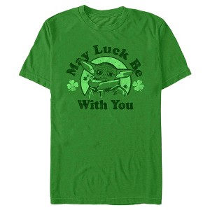 Men's Star Wars: The Mandalorian St. Patrick's Day Grogu May Luck be with You Distressed T-Shirt - 1 of 4