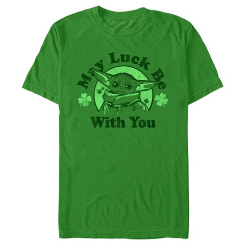 Men's Star Wars: The Mandalorian St. Patrick's Day Grogu May Luck be with You Distressed T-Shirt - image 1 of 4