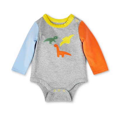 Baby Dino Embroidered Color Block Long Sleeve Bodysuit - Christian Robinson x Target Gray Newborn