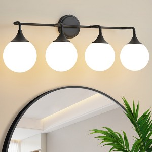POWLIG 30.71-in 4-Light Black Dimmable Bathroom Vanity Light with 5.9in Milk Opal Glass Globe Shade - 1 of 4